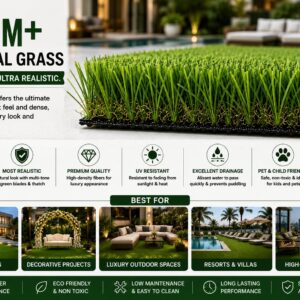 50MM+ Premium Artificial Grass – Ultra Soft, Natural Look, UV Resistant Synthetic Turf for Gardens, Landscaping & Outdoor Areas