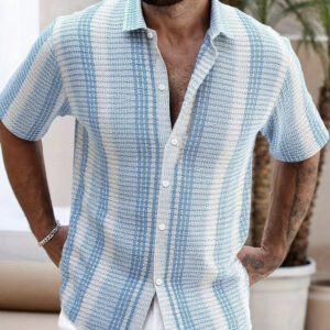 Men's Casual Slim-Fit 3D-Printed Short-Sleeve Beach Shirt