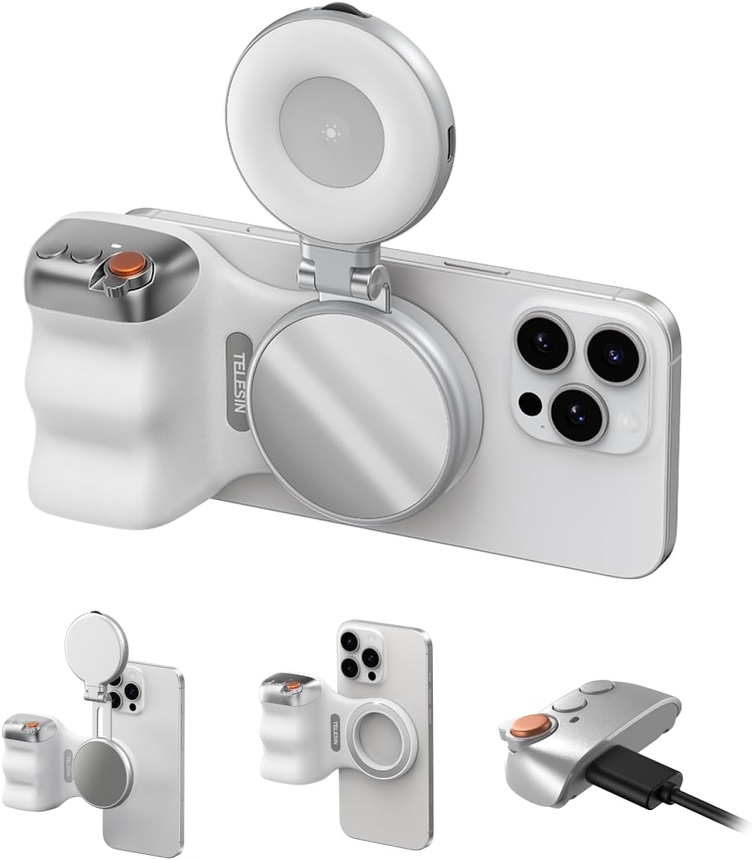 TELESIN Fun Short Grip-2 + Telesin Magnetic Selfie Light Bundle. Designed for creators, vloggers, and everyday users