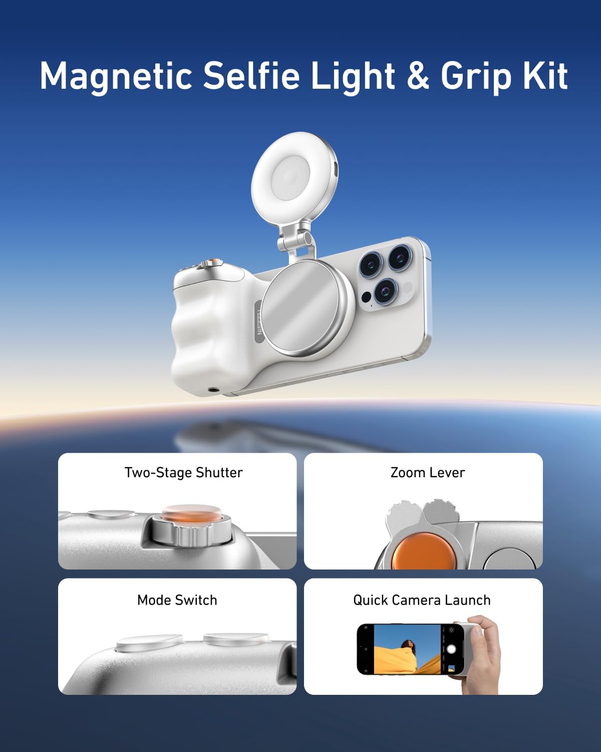 TELESIN Fun Short Grip-2 + Telesin Magnetic Selfie Light Bundle. Designed for creators, vloggers, and everyday users - Image 2